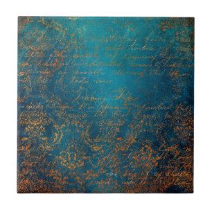 Boho Copper Blue Script Handwrite Grunge Kakelplatta