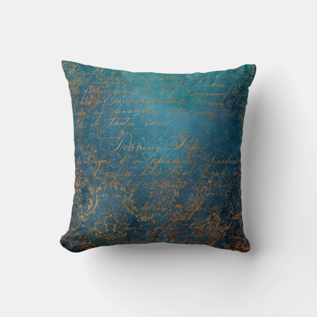 Boho Copper Blue Script Handwrite Grunge Kudde (Framsida)