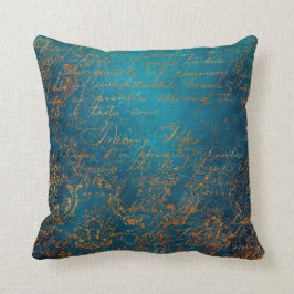 Boho Copper Blue Script Handwrite Grunge Kudde