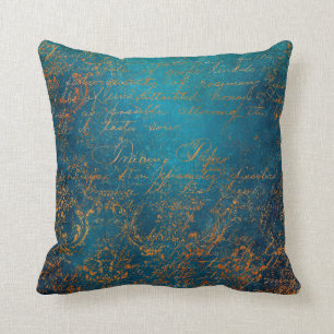 Boho Copper Blue Script Handwrite Grunge Kudde