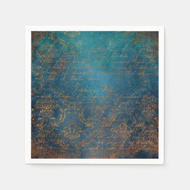 Boho Copper Blue Script Handwrite Grunge Pappersservett (Framsidan)