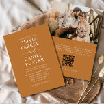 Boho Copper Bronze QR Code Elegant Photo Bröllop Inbjudningar<br><div class="desc">Boho-kopparbrons bröllopsinbjudan utstrålar värme, elegans och naturlig sofistikering. De metalliska tonerna i riken skapar ett lyxfritt men jordat utseende, medan den moderna layouten behållor den ren och enkel att anpassa. Ditt personliga par-foto tillför en hjärtfull, intim beröring, och den byggt QR-koden gör RSVP-programmen enkla och sömlösa - perfekt för dagens...</div>