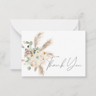 Boho Copper Eucalyptus Pampas Blommigt Tack Anteckningskort