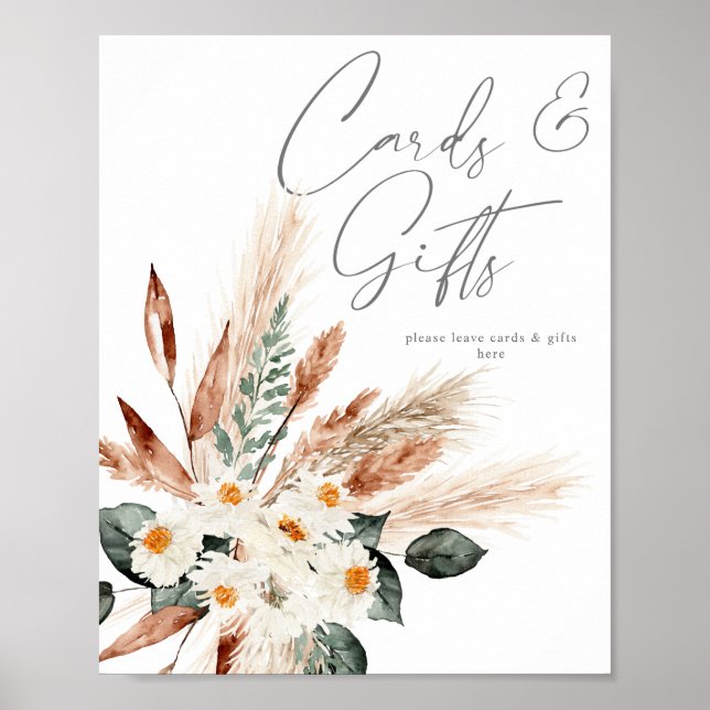 Boho Copper Pampas Beige Blommigt Cards & Gifts Si Poster (Framsidan)