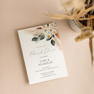 Boho Copper Pampas Beige Blommigt Rehearsal Middag Inbjudningar
