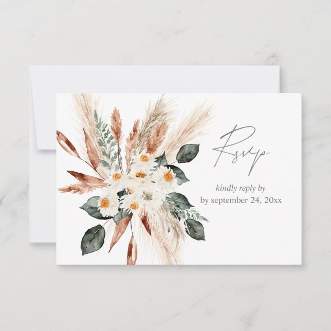 Boho Copper Pampas Grass Beige Blommigt med Meal OSA Kort (Framsida)