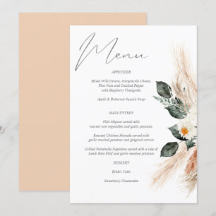 Boho Copper Pampas Grass & Beige Blommigt Menu Inv Inbjudningar