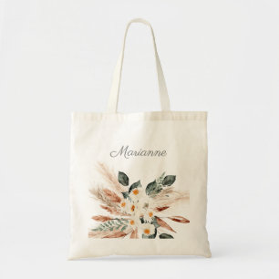 Boho Copper Pampas Grass & Beige Blommigt & Namn Tygkasse