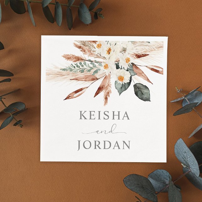 Boho Copper Pampas Grass Blommigt - Vita 2-blöjor Pappersservett (Skapare uppladdad)