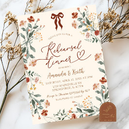 Boho Coquette Bow Vildblomma Övningsmiddag Inbjudningar