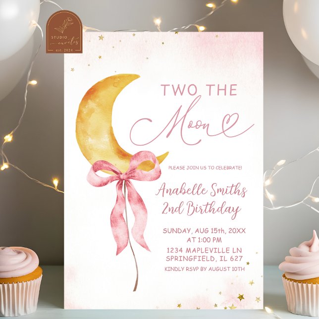 Boho Coquette Moon Rosa Boho Flicka 2-årsdag Inbjudningar (Skapare uppladdad)
