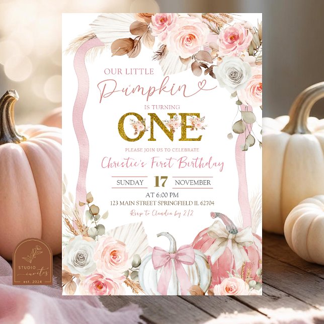 Boho Coquette Rosa Pumpa 1-årsfest Inbjudningar (Skapare uppladdad)