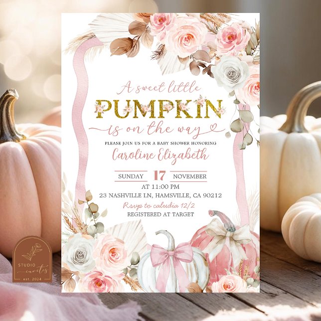 Boho Coquette Rosa Pumpkin Baby Shower Inbjudningar (Skapare uppladdad)