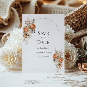 Boho Coral och Persika Torr Blomsterbåge Save The Inbjudningar