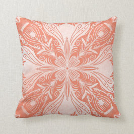 Boho Coral och White Mandala Dekorativ kudde