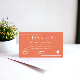 Boho coral orange-skriptorder tack visitkort