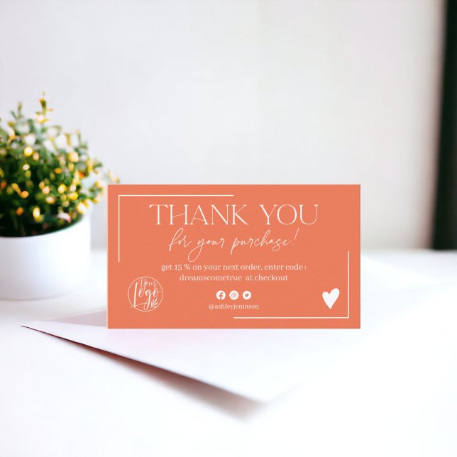 Boho coral orange-skriptorder tack visitkort (Boho coral orange script order thank you business card)