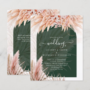 Boho Coral Pampas Grass Grönt Bröllop