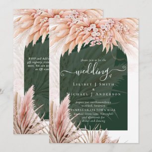 Boho Coral Pampas Grass Grönt Bröllop Inbjudningar