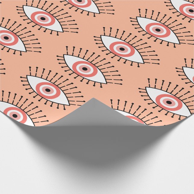 Boho Coral Rosa Evil Öga Patterned Presentpapper (Hörn)