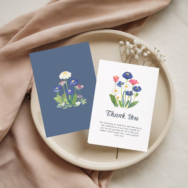 Boho Cornflower Daisy Thank You Card Baby Shower  Tack Kort (Skapare uppladdad)