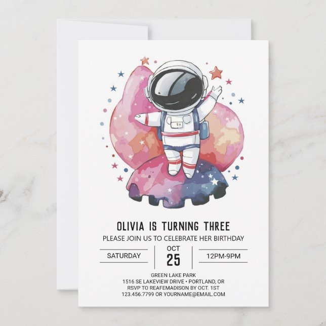 Boho Cosmic Äventyr Astronaut Birthday Inbjudningar (Framsida)