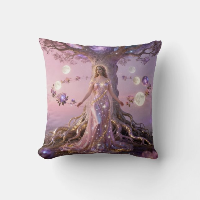 Boho Cosmic Bloom Blue Pillows | Serene  Kudde (Framsida)