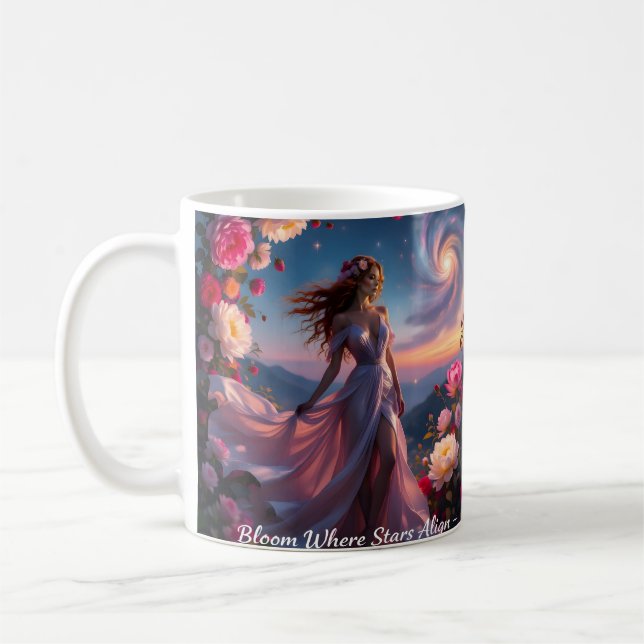Boho Cosmic Bloom Pink Coffee Cup Women | Ethereal Kaffemugg (Vänster)