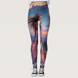 Boho Cosmic Bloom Rosa Leggings Kvinnor 1 Eterisk