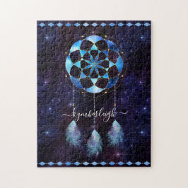 Boho Cosmic Blue Space Mandala Dreamcatcher Namn Pussel