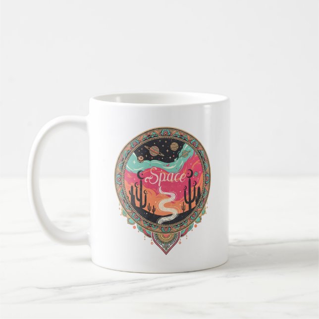 Boho Cosmic Desert Retro Space Art Kaffemugg (Vänster)