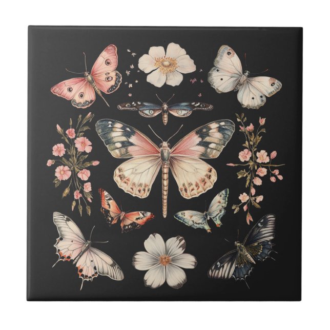 Boho Cottagecore Monarch Butterfly Kakelplatta (Framsidan)