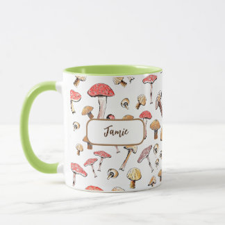 Boho Cottagecore Mushroom Hand-Drawn Personlig Mugg