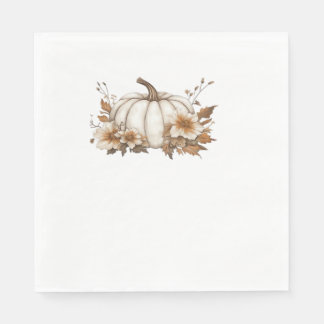 Boho Cottagecore White Pumpkin med Blommigtar höst Pappersservett