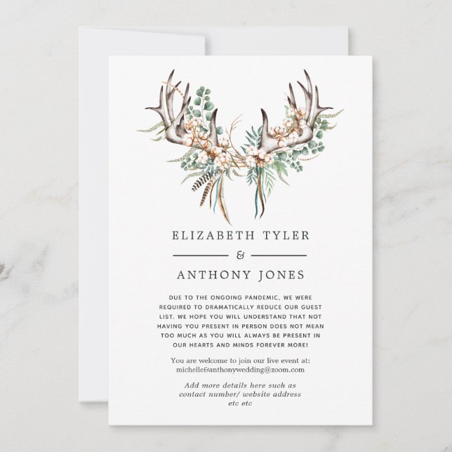 Boho Cotton and Eucalyptus Reduced Guest List Meddelande (Framsida)