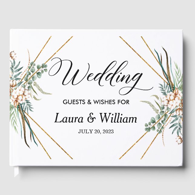 Boho Cotton Greenery Glitter Ram Skript Bröllop Gästböcker (Framsida)