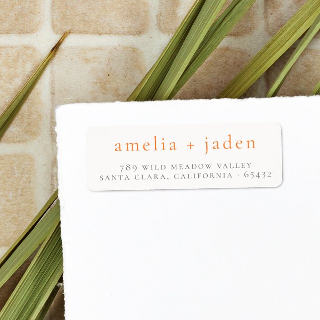 Boho Couple Namn Orange & White Returadress Returadress Etikett (Return Address Label Mock-up)