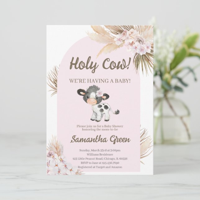 Boho Cow Baby Shower-inbjudan Inbjudningar (Stående Fram)