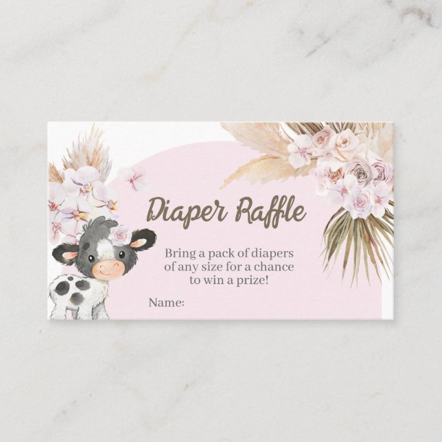 Boho Cow Baby Shower Raffle Visitkort (Framsida)