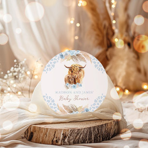 Boho Cow Blue Pampas Grass Boy Shower Favors favor Runt Klistermärke