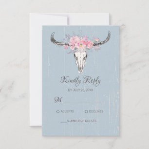 Boho Cow Skull Blommigt Rosa Vattenfärgsblått OSA Kort