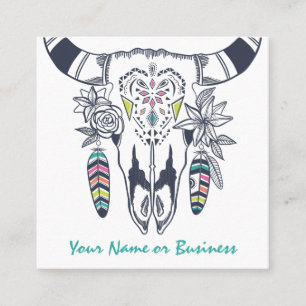 Boho Cow Skull med turkos Bohemian Fyrkantigt Visitkort