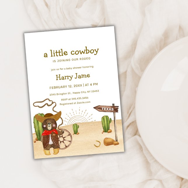 Boho Cowboy Bear Western Rodeo Cactus Baby Shower Inbjudningar (Boho Cowboy Bear Western Rodeo Cactus Baby Shower Invitation)