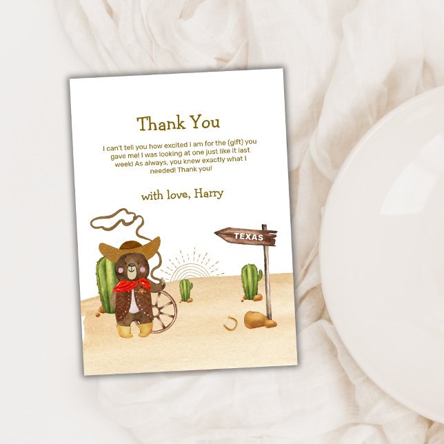 Boho Cowboy Bear Western Rodeo Cactus Baby Shower Tack Kort (Boho Cowboy Bear Western Rodeo Cactus Baby Shower Thank You Card)