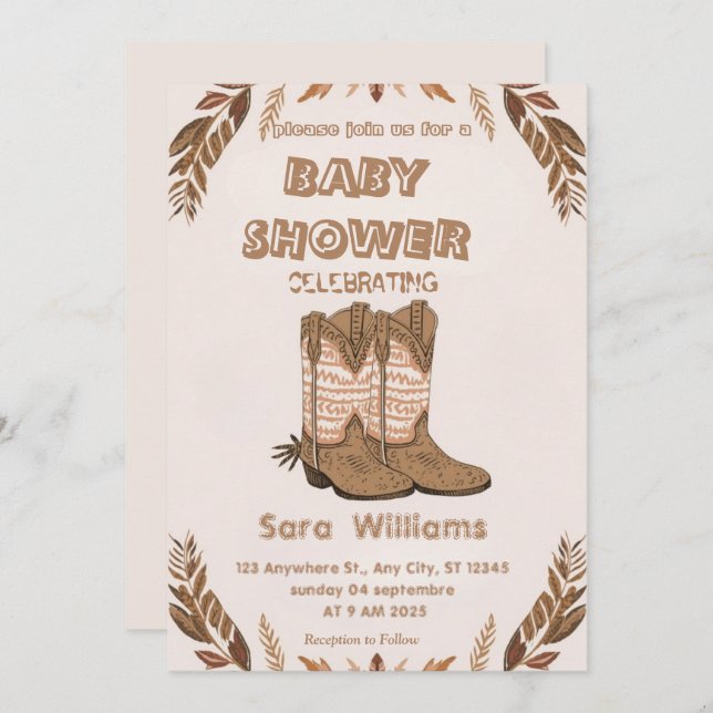 Boho Cowboy Boots baby shower invitation Inbjudningar (Fram/baksida)