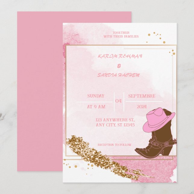 Boho Cowboy Boots Westerna bröllopsinbjudan Inbjudningar (Fram/baksida)