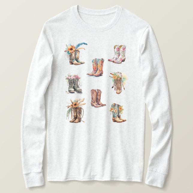 Boho Cowgirl Boots Long Sleased T-shirt (Design framsida)