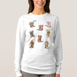 Boho Cowgirl Boots Long Sleased T-shirt