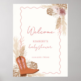 Boho Cowgirl Boots Pampas Baby Shower Välkommen Poster