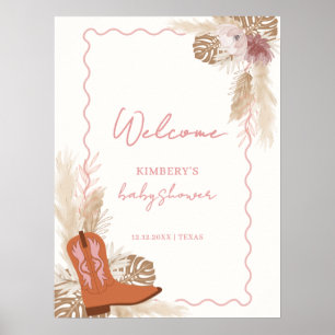 Boho Cowgirl Boots Pampas Baby Shower Välkommen Poster
